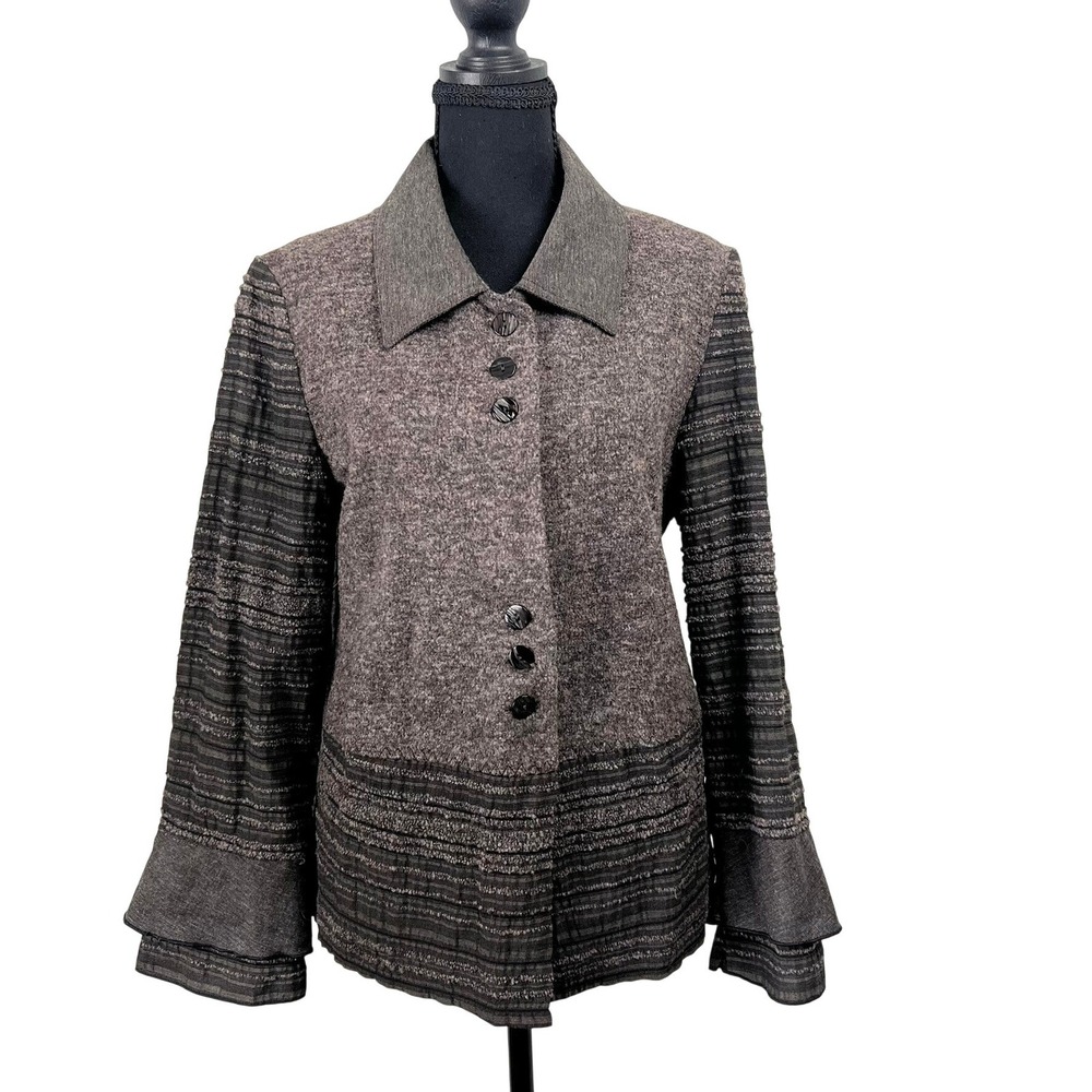 Rosa Rosam Brown Wool Blend Mixed Media Button Up Jacket US 8 Lagenlook Earthy‎